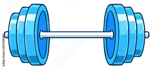 Cute blue cartoon barbell with weights for strength training and gym exercise
