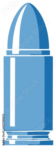 Blue toned bullet isolated on white, modern icon style, ammunition concept