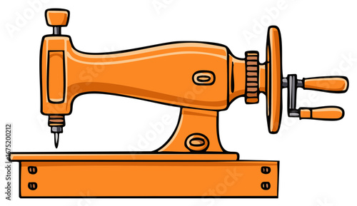 Illustrated orange antique sewing machine cartoon