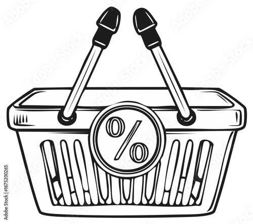 Outline Shopping Basket Sale Icon Symbolizing Discounts and Promotional Offers