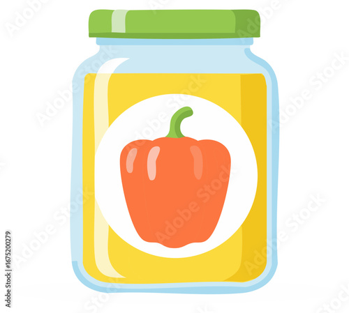 Jar of pepper preserve illustration, cartoon style, food concept.