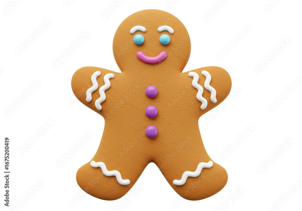 Obraz premium Isolated gingerbread man cookie for Christmas holidays with icing decoration, seasonal treat