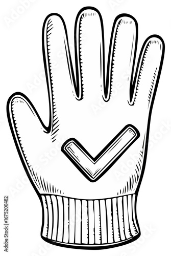 Hand Drawn Glove with Check Mark for Approval and Validation Concepts