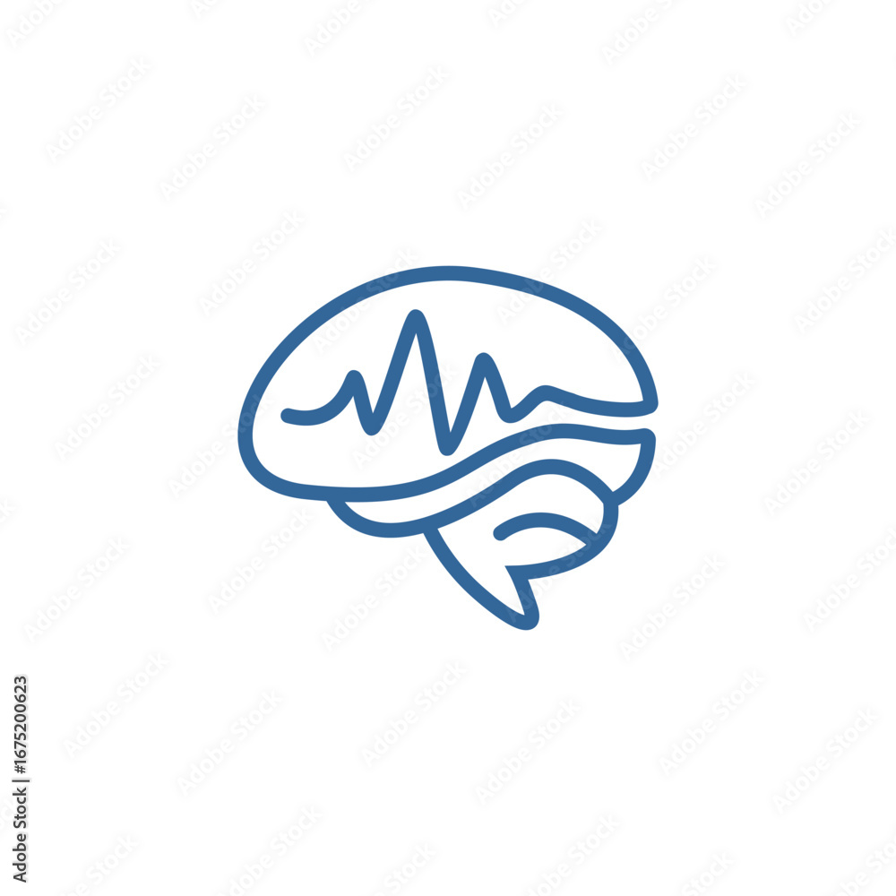Fototapeta premium Stylized blue brain graphic with an EEG waveform overlay, representing neurology or cognitive function.