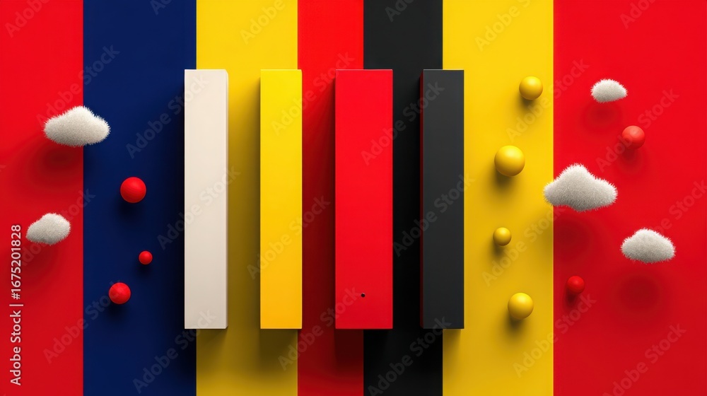 Obraz premium Bold red, yellow, and blue wall creating an eye-catching visual display of colors in a contemporary artistic context