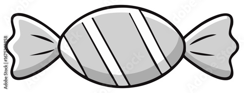 Wrapped Candy Illustration with Stripes on Wrapper and Shadow