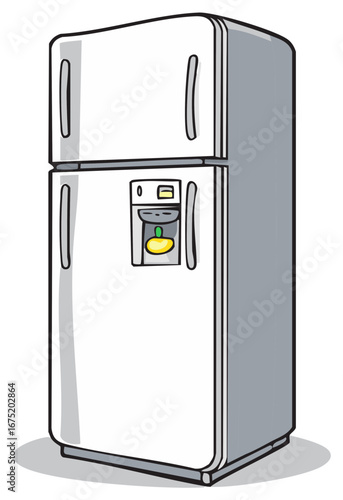 Drawn illustration of a large refrigerator freezer appliance with ice water dispenser