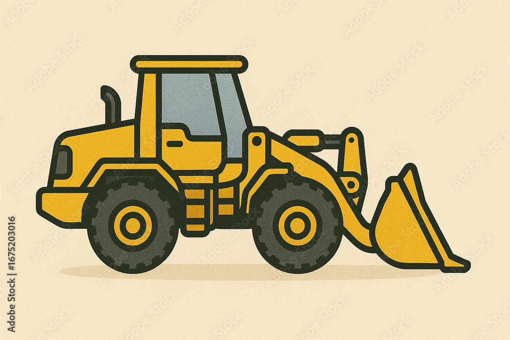 Naklejka premium Yellow Loader at Work, Industrial Site, Illustration, Clear Environment, Side Viewpoint, Machinery Concept