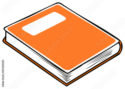 Orange Hardcover Book with Blank Label and White Pages Isometric View