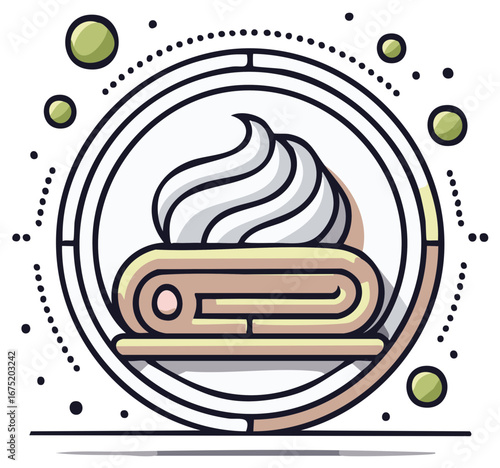 Stack of Folded Towels with Creamy Body Butter Inside Decorative Circle with Dots Concept Relaxation and Spa Product Icon