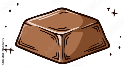 Decadent brown chocolate fudge or soft caramel candy piece with sparkling highlights