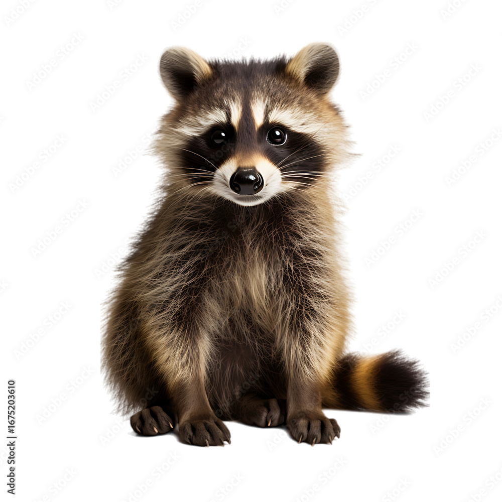 Obraz premium Cute raccoon portrait isolated on black background wildlife animal photography image for graphic design and art | png cutout isolated on transparent backddrop