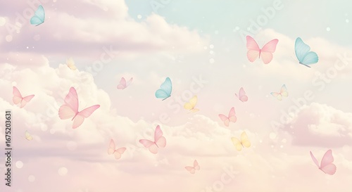 Pastel butterflies in sky background