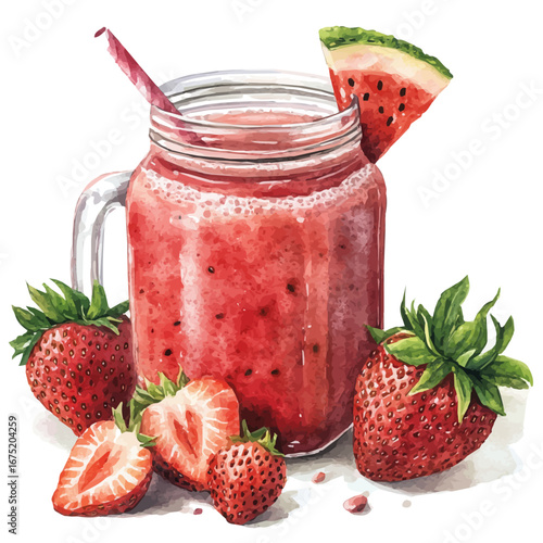 Summer Smoothie Fresh Blend, watercolor drawing vector, isolated on a white background.