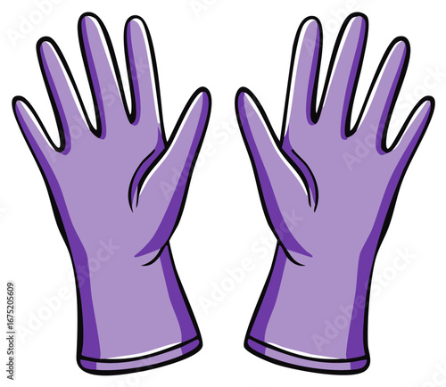 Pair of Illustrated Lavender Gloves Protection Apparel Healthcare Medical Cleaning Tools