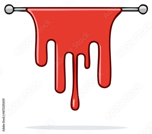Vibrant Red Dripping Liquid Cartoon Illustration Hanging on a Horizontal Bar