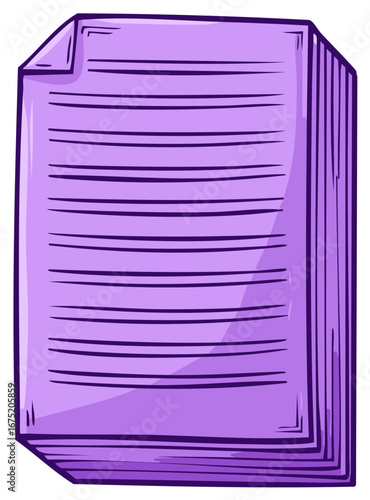 Violet Loose Leaf Sheet Paper Pile Cartoon Illustration, Writing Paper Stack Concept, School Supplies and Stationery