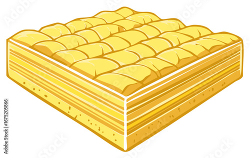Sweet yellow layered dessert illustration with puffed top and visible pastry layers