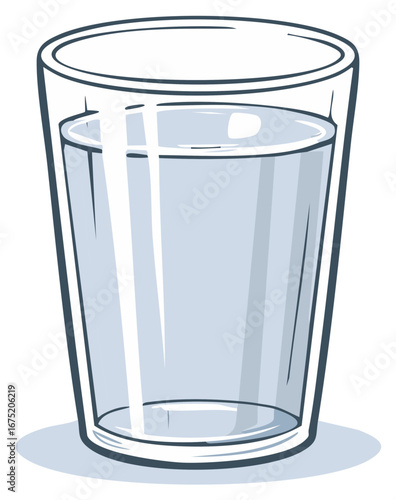 Simple illustration of a clear glass filled with pure water, signifying hydration and health