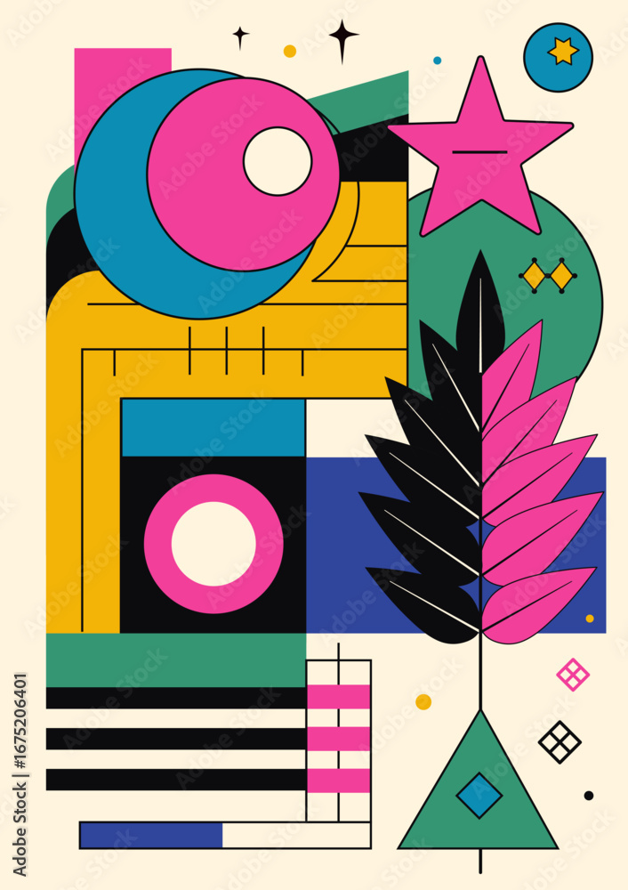 Obraz premium Abstract geometric background. Bauhaus, Memphis minimalist retro poster graphic vector illustration.