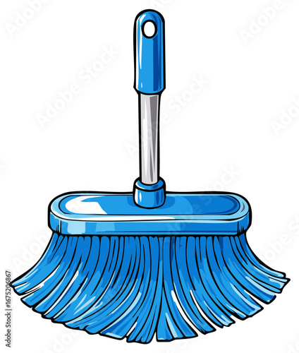 Bright Blue Dust Mop with Hanging Hole and Silver Handle