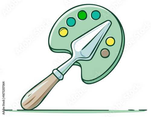 Artistic Palette with Spatula and Colorful Paint Dots