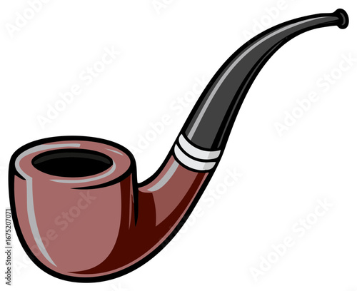 Classic curved smoking pipe with a rich brown bowl and black mouthpiece