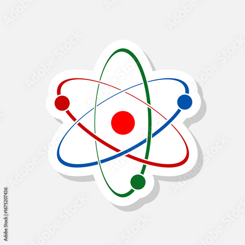 Atom color icon sticker isolated on gray background