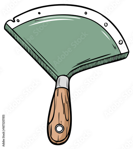 Green Taping Knife with Wooden Handle Illustrated Tool for Drywall Finishing and Spackling