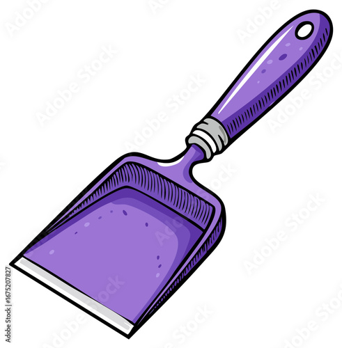 Purple Plastic Dustpan with Handle Cartoon Style Illustration for Cleaning and Household Tasks