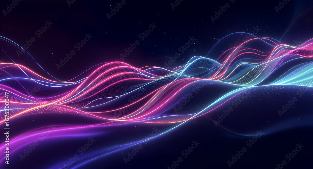 Fototapeta premium Abstract Neon Wave Forms in Vibrant Colors