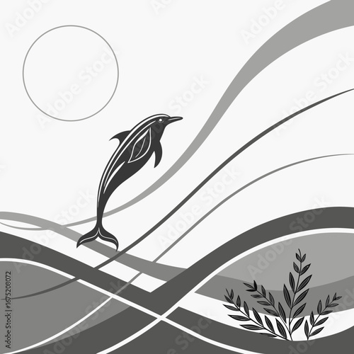 A graceful dolphin leaping through ocean waves under the moonlight