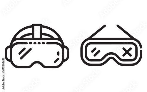 Distinct Virtual Reality Headset Icons Depicting Modern VR and Retro Style Goggles in a Bold Line Art Design
