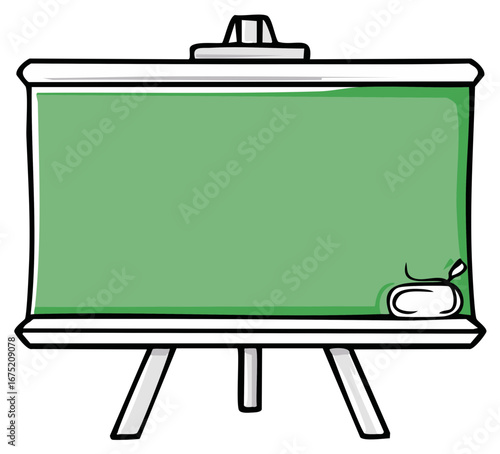 Illustration of a Green Chalkboard on a Stand with Eraser, Suitable for Educational or Business Purposes