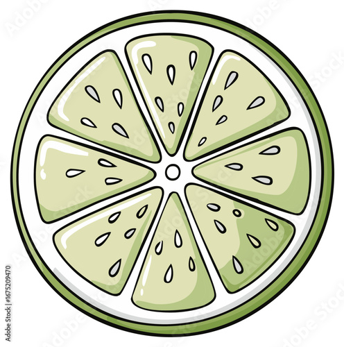 Vibrant Green Cartoon Lime Slice Isolated Fresh Citrus Fruit Cross Section Illustration Healthy Food Element