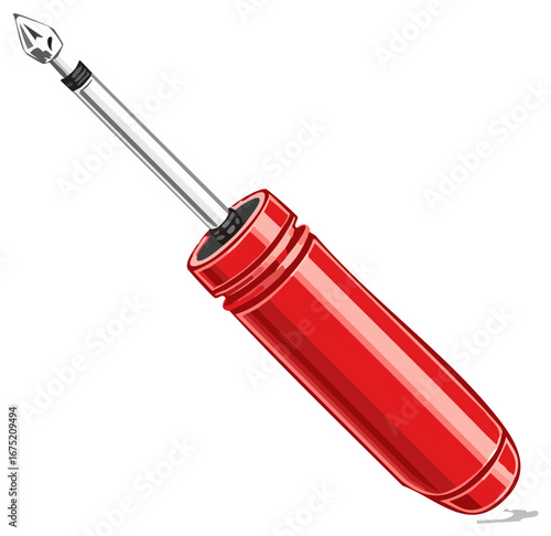 Red handled screwdriver tool isolated on white offers usability in various projects requiring repair or maintenance applications