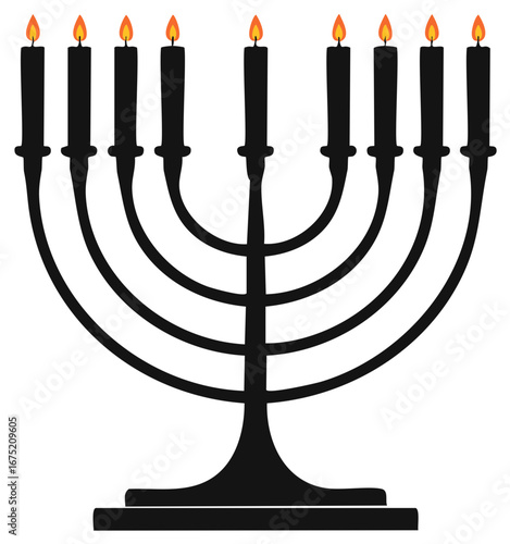 Hanukkah Menorah with Burning Candles Symbolizing Jewish Holiday Celebration and Traditions Featuring Lighting Ceremony