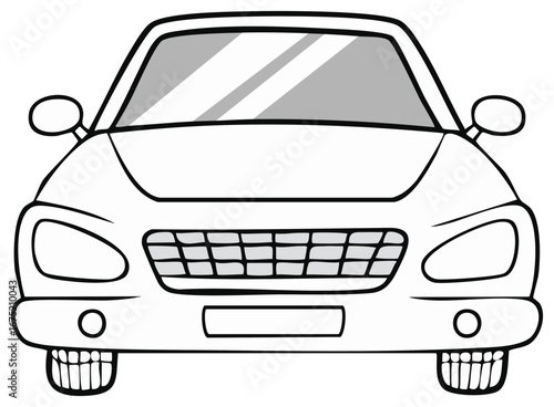Front View of Clean Modern Car Outline Illustration Vehicle Automobile Transportation