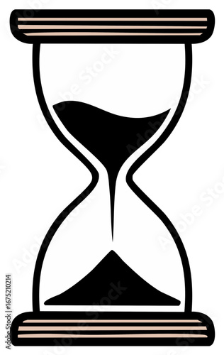 Classic hourglass with black sand running down, symbolizing time passing and countdown