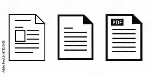 Three simple black and white icons representing different types of documents and files