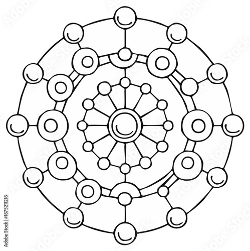 Intricate Circular Mandala with Concentric Layers of Circles and Connecting Lines