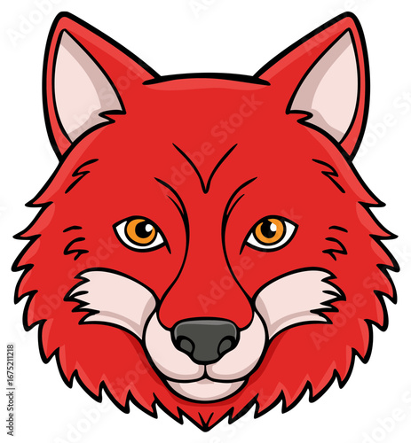Vibrant Red Fox Face Illustration with Alert Eyes and Fluffy Fur