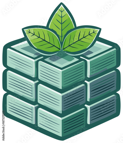 Cube of Mint Flavored Ice Cream Squares Topped with Fresh Mint Leaves