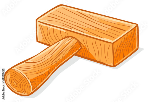 Classic wooden carpenter's mallet with detailed wood grain texture cartoon vector illustration
