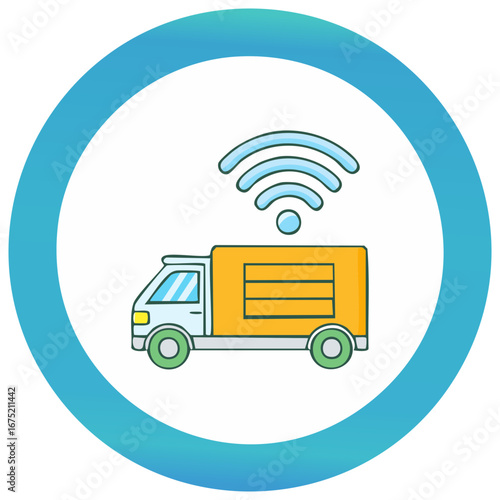 Connected delivery van with a wireless signal icon for smart logistics and fleet management