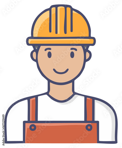 Happy construction worker wearing hard hat and overalls illustration