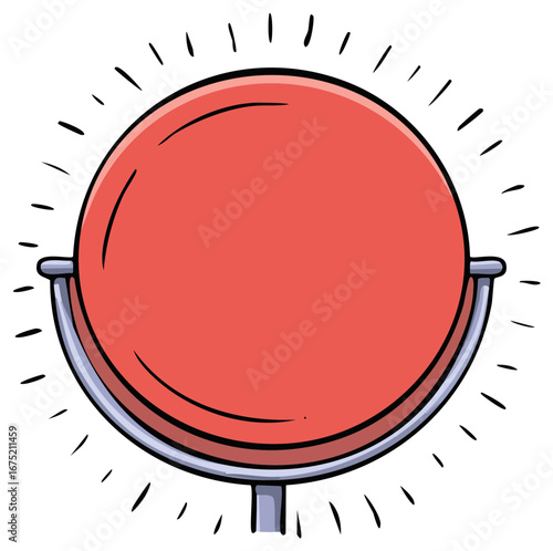 Abstract Red Circular Globe On a Silver Stand Casting Rays Around Round Graphic