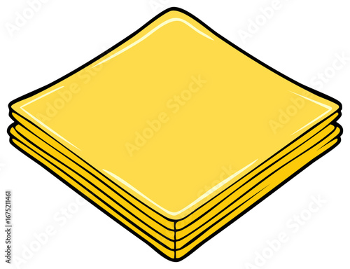 Stack of yellow cheese slices, food concept, cartoon style