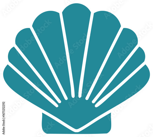 Stylized turquoise scallop seashell aquatic marine symbol illustration clean design