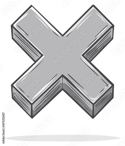 Stylized three dimensional grey X mark symbol icon illustration representing close delete incorrect or error